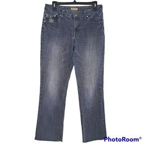 Earl Jeans Raw Hem Embellished Rhinestone Embroidered Jeans Size 10